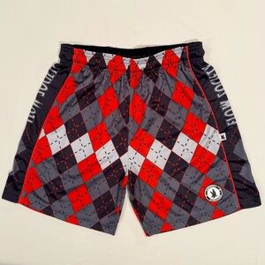 New Flow Society Lacrosse Shorts Mens Medium Red Gray Black Argyle Attack Summer